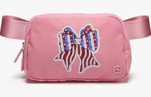 Pink Bow Printed Belt Bag - Women New Super Cute thumbnail 1