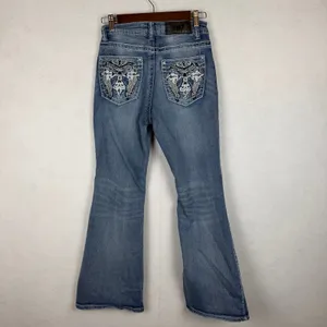 Sky Jeans Bootcut Women 7/8 Blue Embellished Wing Pocket Rhinestone Y2K McBling thumbnail 4