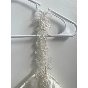 Vintage 90s Ivory Satin Bridal Peignoir Set Robe & Slip Floral Lace Pearl S thumbnail 9