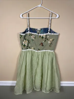 Cider Women’s Faeriecore Butterfly Floral Embroidered Lace-Up Tank Mini Dress thumbnail 4