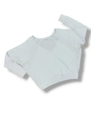 Free People Santa Clara Thermal Oversized Slouchy Top‎ Medium Blue White thumbnail 12