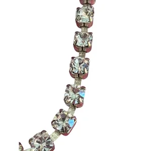 Vtg Silver Tone Tennis Bracelet Clear Rhinestones Prong Set Fold Over 8" Estate thumbnail 3