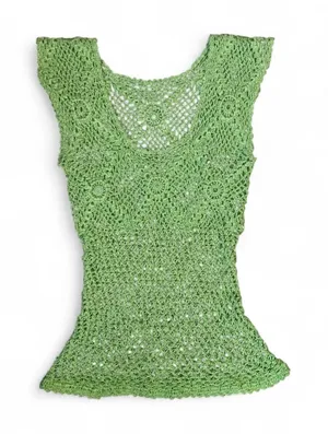 2000s Y2K Green Fairy Crotchet babydoll Tank Cami Festival Top blouse Fitted Corset Waist Stretchy Frills Boho Forest #Alternative #Hippie #Gypsy #Concert #Rave Feminine Girly Measurements in pics thumbnail 1