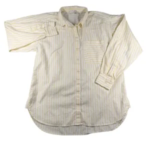 LOFT Shirt Womens Small Yellow White Striped Button Front Long Sleeve Cotton Top thumbnail 1