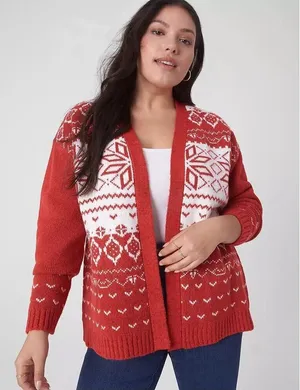 Lane Bryant EUC Women's Red Fair Isle Cardigan Sweater Size 18/20 thumbnail 1