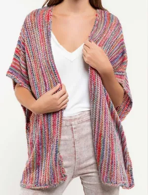 POL Red Rainbow Open Front Kimono Sweater M thumbnail 1