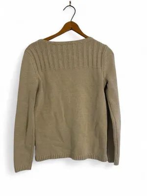 Jones New York Women's M Beige Cotton Sweater Cable Knit Preppy Gold Button thumbnail 3