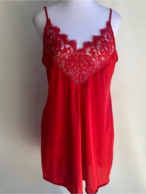 Lady Cameo Vintage red lace camisole sexy nighty tank mini dress chemise layer thumbnail 8