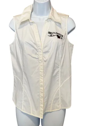 Harley Davidson Embroidered Rose Sleeveless Shirt L Biker Embroidered Roses Moto thumbnail 1