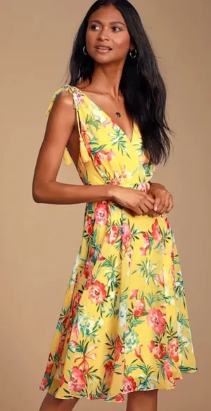 Lulus NWT tropic wonder yellow Floral Tie-Shoulder Midi Dress small thumbnail 1