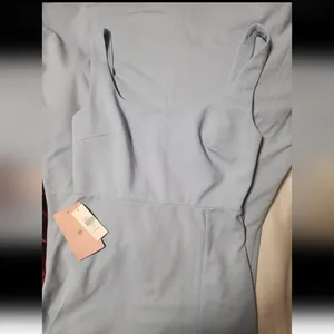 Ashlynn Square-Neck Stretch Crepe Side-Slit Gown, Light Blue Size 10 thumbnail 6