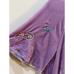 Johnny Was Velvet Flutter Sleeve Raglan Karime Embroidered‎ Dress Lavender thumbnail 5