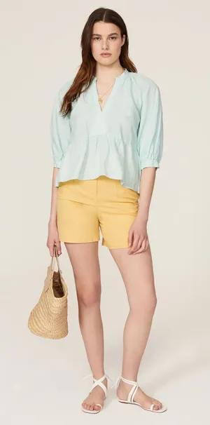 AMANDA UPRICHARD Light Blue Linen Blend Puff Sleeves Peplum Diego Top Size M thumbnail 1