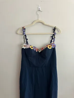 Azazie JALISE NAVY AND MULTI FLORAL NECKLINE MAXI DRESS thumbnail 9