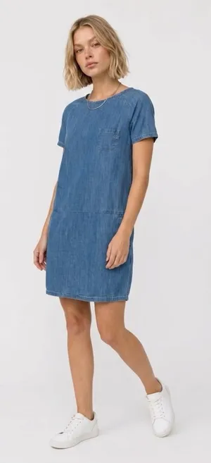 Mavi Indigo Short Sleeve Denim Shift Dress thumbnail 1