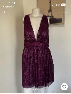 Lulu's Metallic Deep Plum Plunge Mini Dress size L thumbnail 6