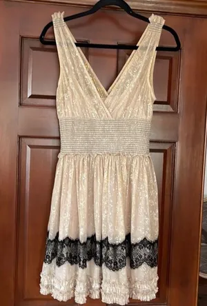 Vintage Dee People gold shimmer tulle and lace mini dress thumbnail 2