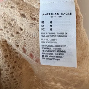 American Eagle Lace Knit Sweater Tan Long Sleeve Boat Neck‎ Women's M NWT thumbnail 4