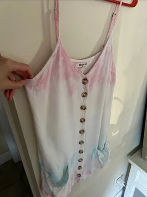 Rip curl boho Wipeout Pastel Tie Dye button down mini Dress M thumbnail 11