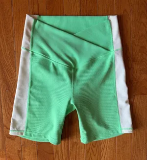 Wilo The Label Ribbed Cross Waist Biker Shorts Mint Green White Stripe Medium M thumbnail 1