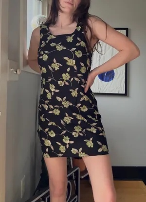 Vintage 90s Black Floral Hawaiian Mini Sun Dress 🔥 thumbnail 7