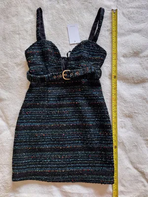 NWT Lovers and Friends Luz Tweed Mini Dress XS Black Blue Multi Belted Revolve thumbnail 14