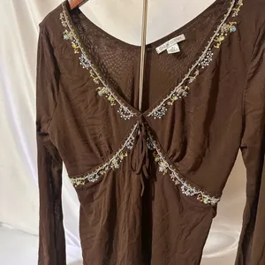 Vintage Brown Floral Embroidered Blouse Size M thumbnail 3