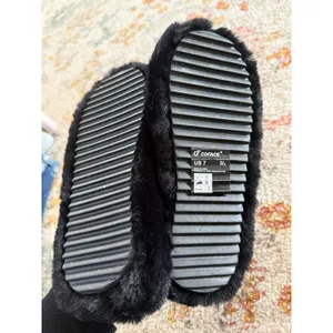 Coface Womens Black Faux‎ Fur Cross Band Slippers Open Toe House Shoes US 7 thumbnail 7
