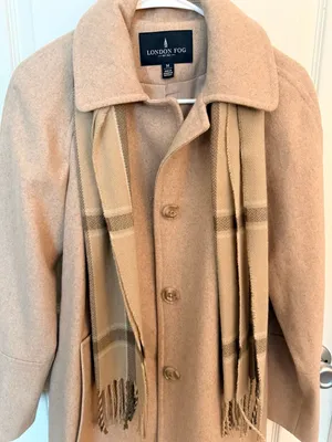 London Fog Women's Oatmeal Heather Wool Blend Raglan Coat with Scarf Size M thumbnail 4