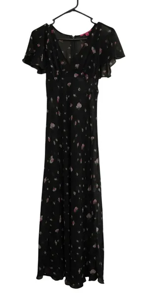 Betsey Johnson‎ Vintage Urban Outfitters Black Rosebud Sheer Floral Maxi Dress thumbnail 1