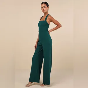 LULU’S Glamorous Dedication Dark Green Sleeveless Wide Leg Jumpsuit thumbnail 3
