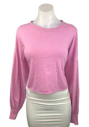 Free People Pink Balloon Long Sleeve Boxy Crew Neck Sweatshirt Top Size S thumbnail 1