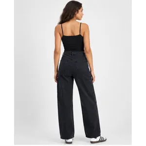 Tinseltown Juniors Baggy Cargo Jeans Size 0 Washed Black High Rise Wide Leg Zip thumbnail 4
