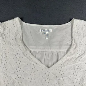 Draper‎ James Blouse Womens Medium White Eyelet Puff Sleeve V Neck Cotton Top thumbnail 2
