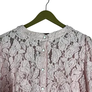 NWT PrettyGarden Floral Lace Button Front Blouse Pink Romantic Ruffle Size L thumbnail 2