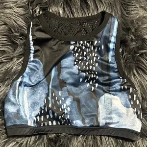 BEYOND YOGA Lux Blocked Out Racerback Rainy Clouds Blue Black Crop Top SzS thumbnail 3