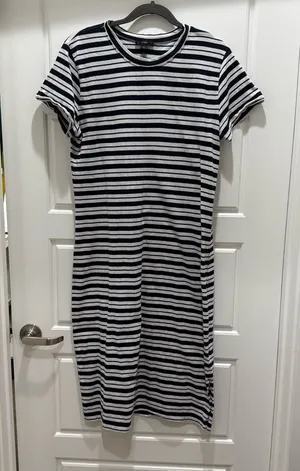 J. Crew Navy Blue and White Short Sleeve T-Shirt Midi Dress Large Nautical thumbnail 1