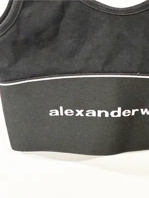 Alexander Wang logo elastic bra in ribbed jersey in Black Tank Top Size XL thumbnail 3