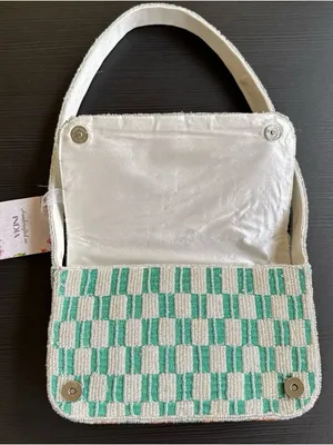 Handcrafted Lobster Crawfish Beaded shoulder Bag Checked stripped Sparkly NWT thumbnail 6