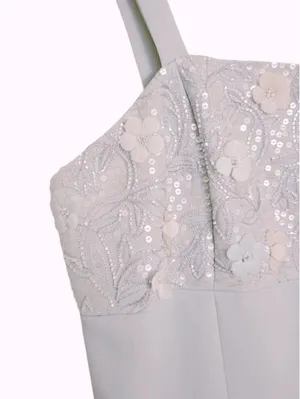 Elegant Light Blue Sleeveless Dress with‎ Floral Lace Bodice thumbnail 4