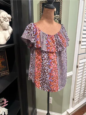 Anthropologie Maeve Floral Ruffle Off‑the‑Shoulder Blouse – Size Small thumbnail 3
