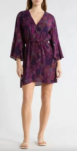 Maaji Floral Cover-Up Caftan Dress Purple Womens Size Large thumbnail 1
