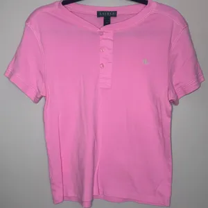 Lauren Ralph Lauren Womens Size Large Pink Short Sleeve Emboridered Logo Shirt thumbnail 1