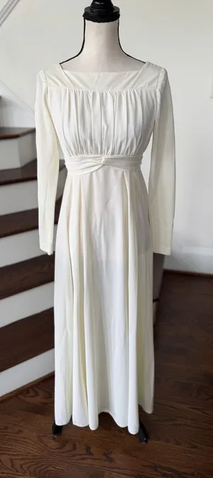 Vintage 70s Cream White Renaissance Baby Doll Empire Waist Maxi Dress thumbnail 1