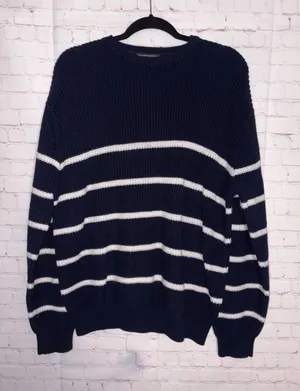 Brandy Melville Nautical Oversized Sweater‎ Navy Blue White Striped Ribbed Knit thumbnail 1