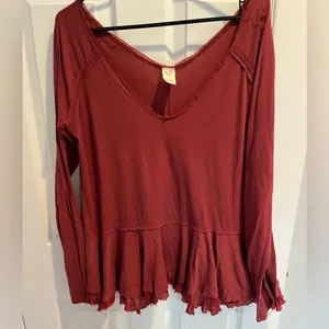 We The Free Burgundy V-Neck Blouse thumbnail 1