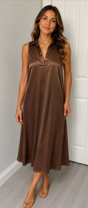 Nation Ltd Brown Satin Sleeveless Dress thumbnail 1