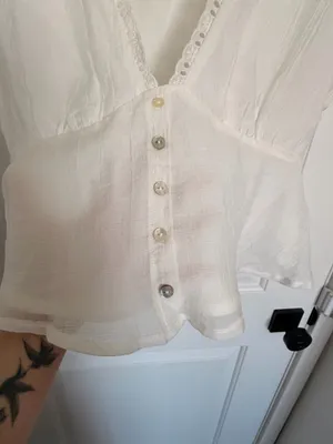 Selfie Leslie Azura Scalloped White Lace Trim Peplum Top thumbnail 10