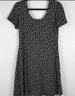 Altar'd State Black White Floral Short Sleeve‎ Mini Dress Cottagecore thumbnail 1