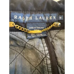 Ralph Lauren Black Diamond Quilted Jacket Button Front Gold Chain Loop Womens M thumbnail 5
